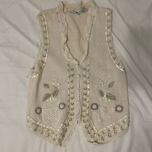 MIXED BLUES Cream Knit Vest with Lace Detail